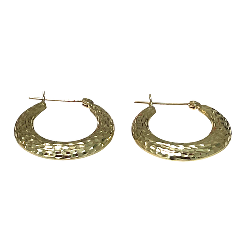14k Yellow Gold Diamond Cut Puffy Hoop Earrings MarkedJCM Jacmel Mauritius 2.2g - Picture 4 of 9