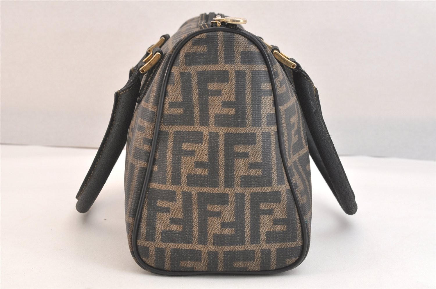 Authentic FENDI Vintage Zucca Boston Hand Bag PVC Leather Brown Black Junk 4777N