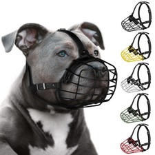 Pitbull Dog Muzzle Metal Mask Amstaff Secure Wire Basket Adjustable Durable Leat