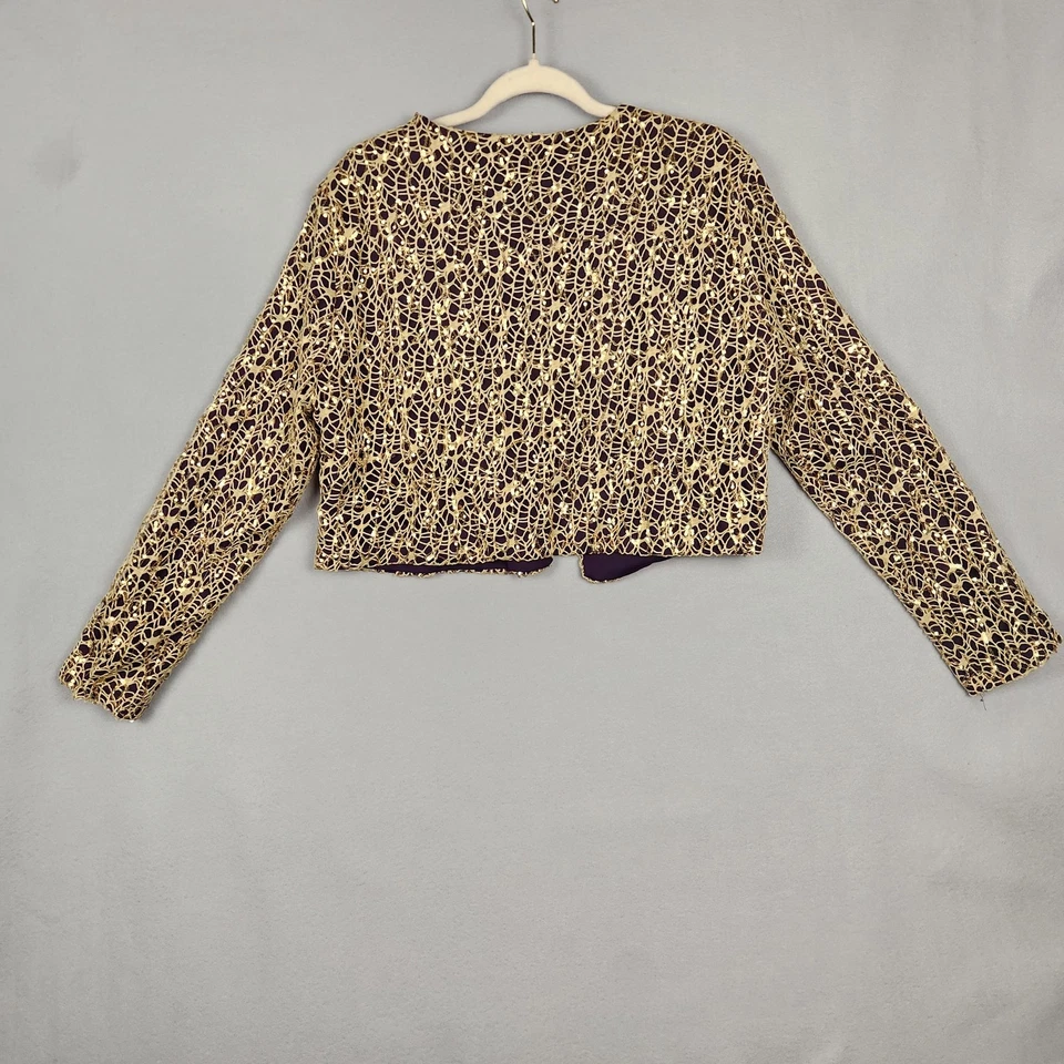 Chaqueta Meksila Mujer 48 Púrpura Dorado Lentejuelas Encaje Manga Larga Recortada Fiesta Top Foto 2 de 4