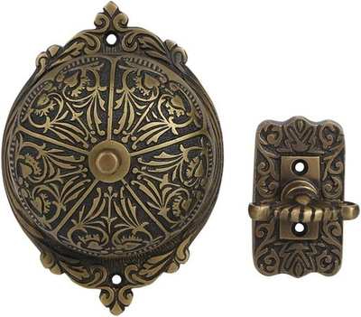 #ad STALLON HARDWARE Antique Brass Twisted Door Bell with Vintage Decorative Door Ch $69.78