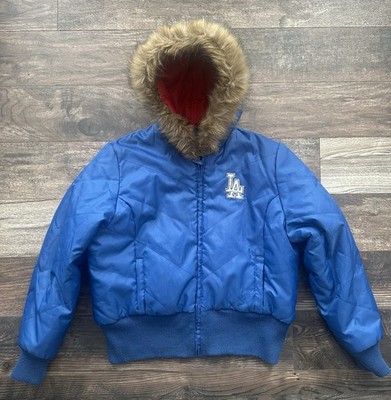 Los Angeles Dodgers Genuine Merchandise Women's Large Puffer Jacket Faux Fur Vtg