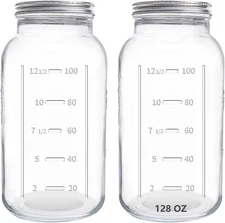 eleganttime 128 oz Mason Jars Extra Wide Mouth 2 Pack, 1 Large, 2pcs-128oz 