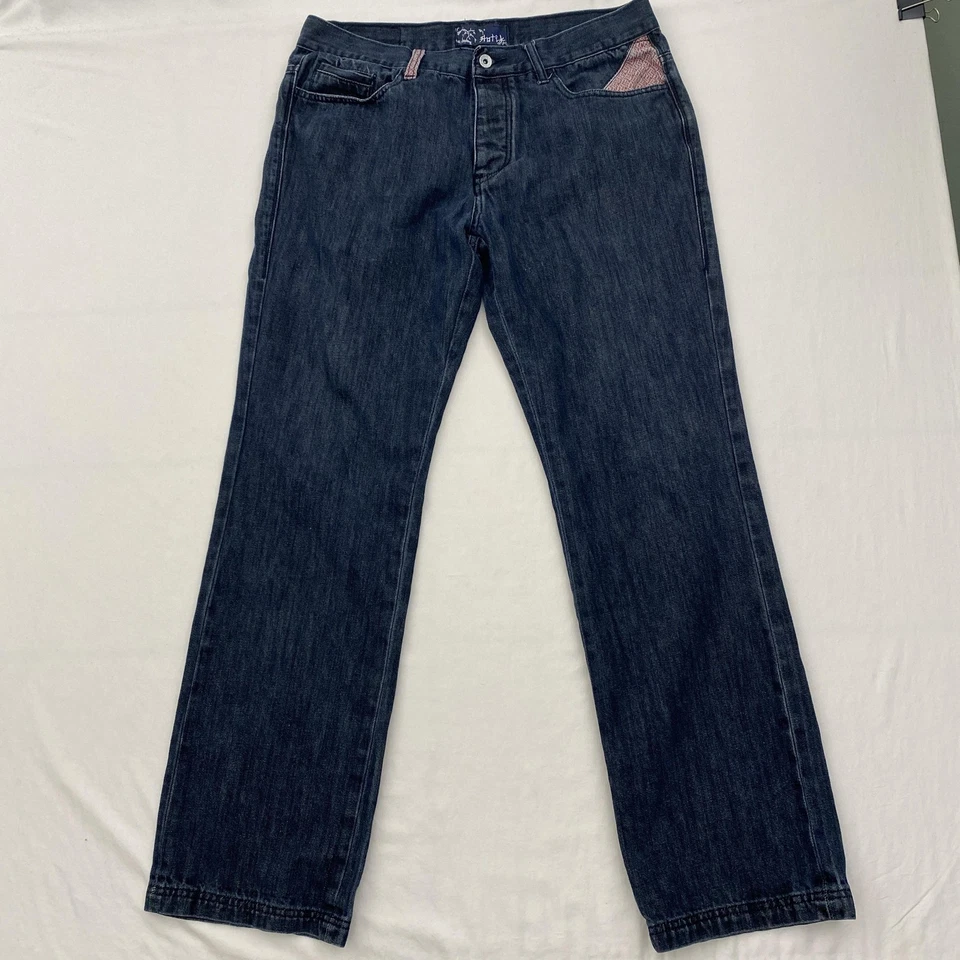 Antik Denim Jeans Mens 36x32 Blue Straight Leg Patchwork Pockets Y2K Style - Image 2 of 4