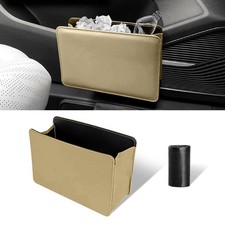 Car Trash Can Auto Leather Bin Garbage Organizer Holder With One Beige