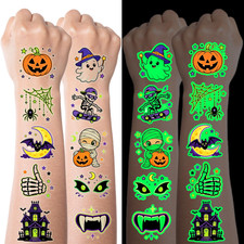 96 Spooky Glow Temporary Tattoos for Kids, Halloween Party Favors