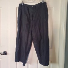 Vintage Bloomingdale's Black Linen Pants Wide-leg Crop With Pockets Size 10