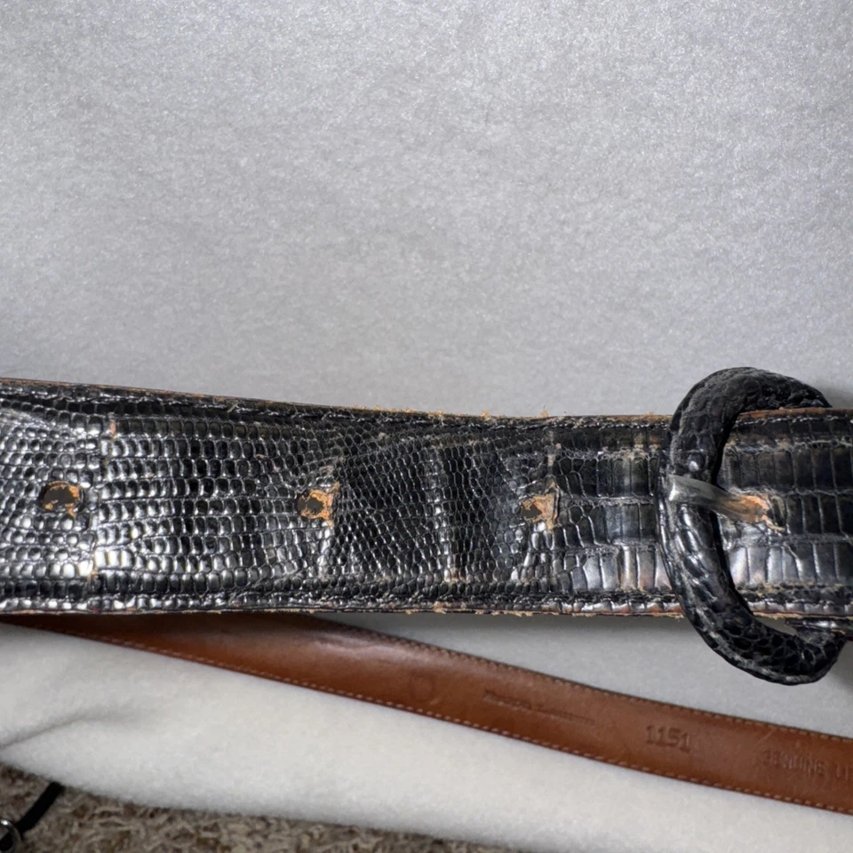 Cinturón de cuero genuino Ralph Lauren vintage negro para hombre 40 1” exótico EE. UU. Foto 3 de 4