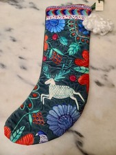 Anthropologie XL Christmas Stocking Deer & Bo...