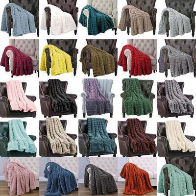 Luxury Striped Faux Mink Fur Throw Blanket   Ultra Soft & Cozy for Couch or Bed