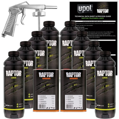 #ad U POL Raptor Black Urethane Spray On Truck Bed Liner Spray Gun 8 Quarts $268.84