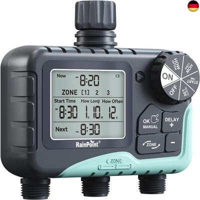 RAINPOINT Bewässerungscomputer 3 Ausgänge, Großes LCD-Display Garten Be