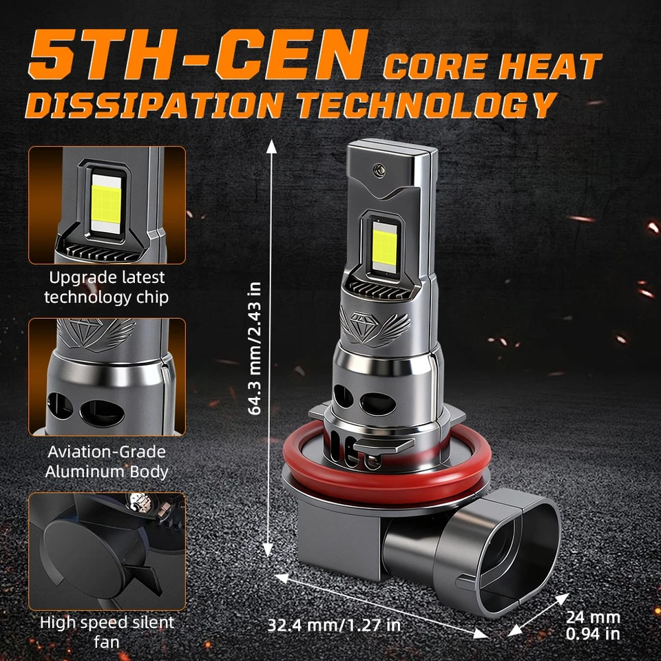 4PCS H8/H9/H11 For Freightliner 114SD 2024 LED Headlight 6500K Bulbs Hi/Lo Beams — 第 3/4 张图片