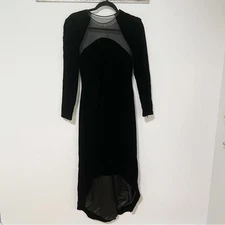 Oscar De La Renta Long Sleeve Black Tie Vintage Evening Dress Velvet Size 8