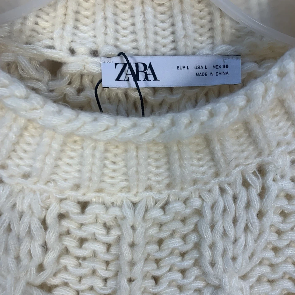 Suéter holgado tejido con cable grueso ZARA crema talla L Foto 3 de 4