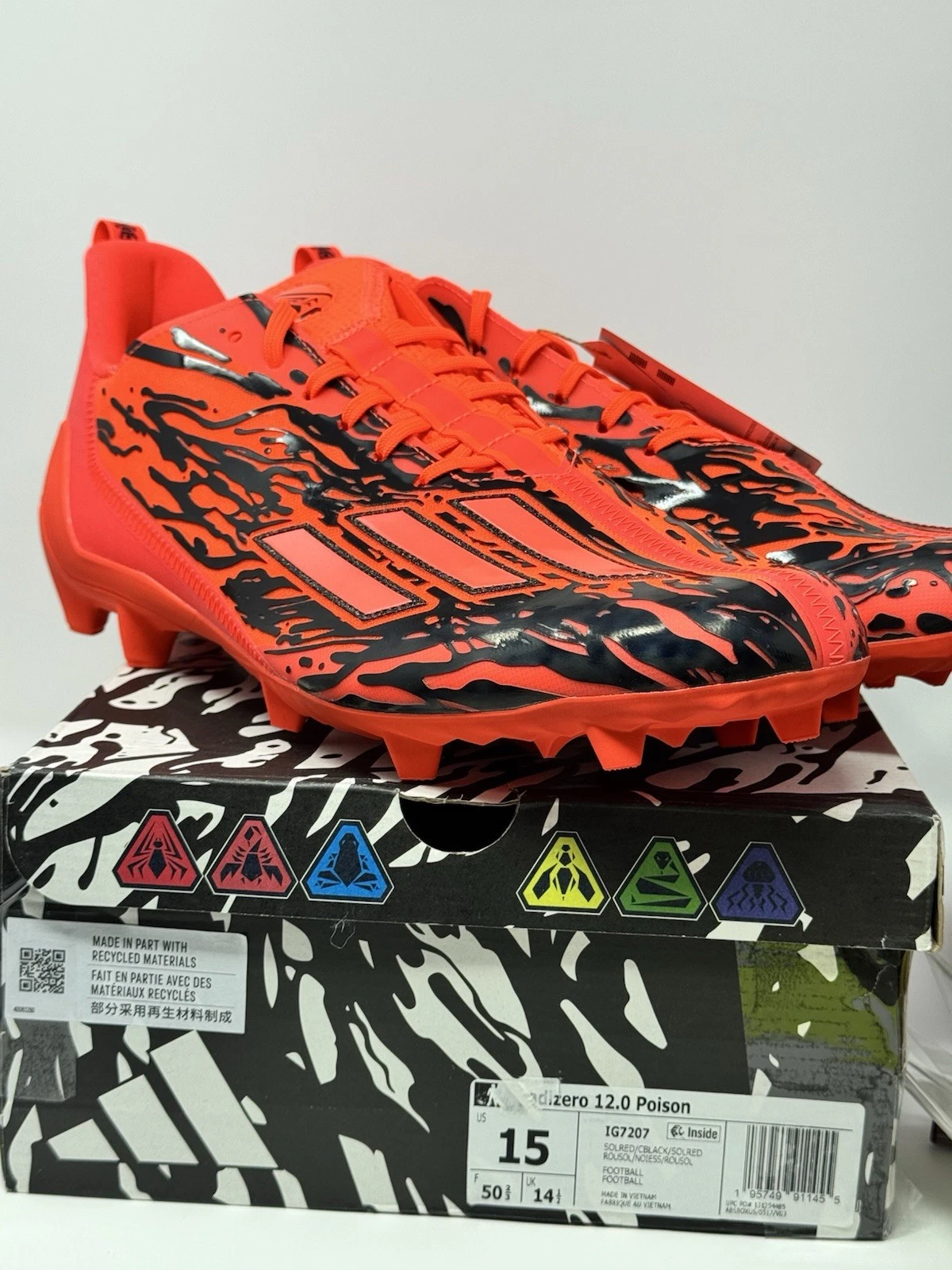 Scarpe da calcio Adidas Adizero 12.0 Poison da uomo taglia 15 rosso solare •NUOVE CON SCATOLA •