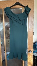 Quiz Green Bardot Bodycon Midi party occasion Dress UK Size 12 