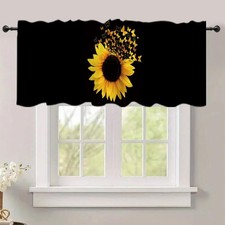 54x18 Inches Black Yellow Sunflower Window Treatment Valance Butterfly Flower...
