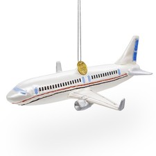 Passenger Jet Airplane Blown Glass Ornament