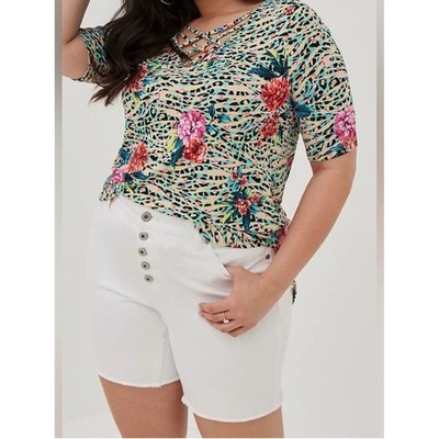 Torrid Super Soft Favorite Tunic Tee 4X Floral Animal Print Strappy V Neck Plus