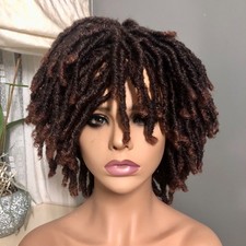 Dreadlock Full Wig Brown Braided Synthetic Hair for Women 12 Inch 1yE