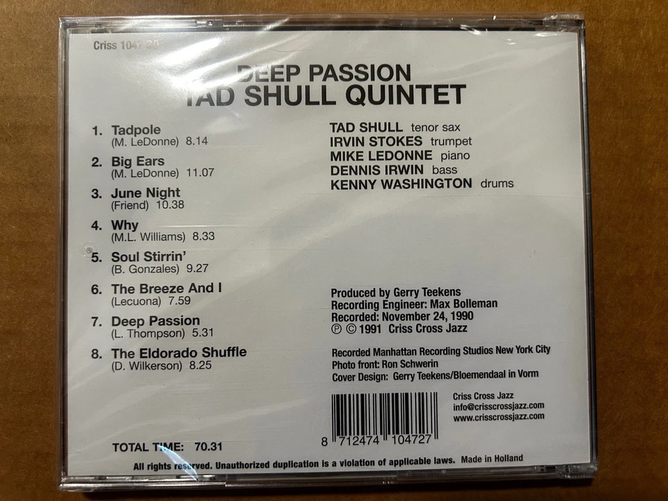 Tad Shull Quintet - Deep Passion CD 1991 Criss Cross Jazz Jazz Foto 2 de 2