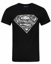 DC Comics Superman Black Distressed Logo Short Sleeved T-Shirt Mens