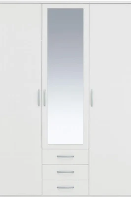 Home New Hallingford 3Dr 3 Drw Mirror Wardrobe - White | Mirror Wardrobe