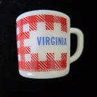 Vtg. Westfield Federal Milk Glass Red Gingham Plaid Personalized "Virginia" Mug
