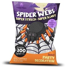 Happy Hippo Halloween Spider Web Decoration, Plastic Spider Small, 200 Sq Feet