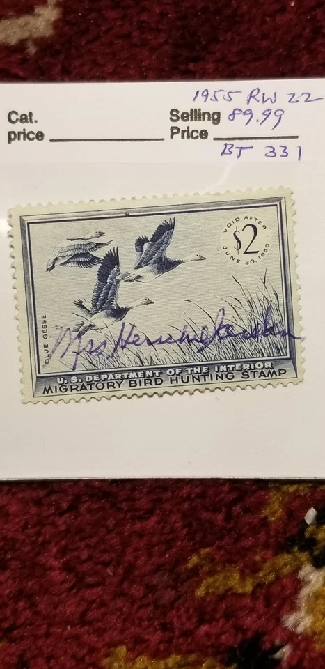 USA 1955 $2 Duck Migratory Bird Hunting Stamp Scott#RW22 Rare Find IDbt302. - Image 2 of 3