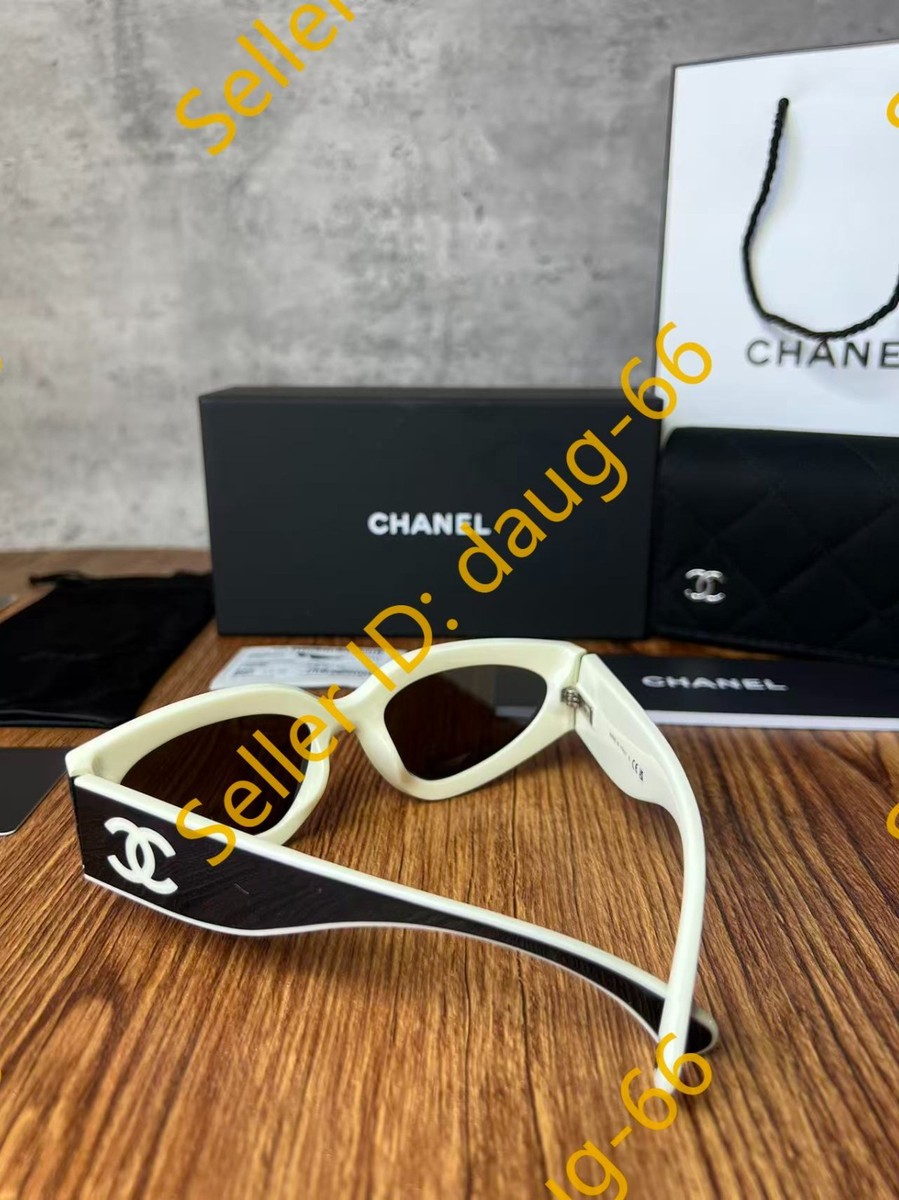 CHANEL SUNGLASSES BLACK WHITE FRAME 100% AUTHENTIC CLASSIC 6056