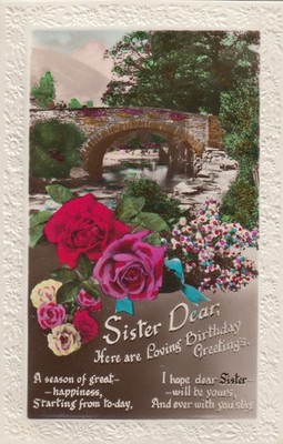 Postkarte Schwester Liebe Liebe Geburtstagsgrüße getönte RP Rosen meine Ref PK
