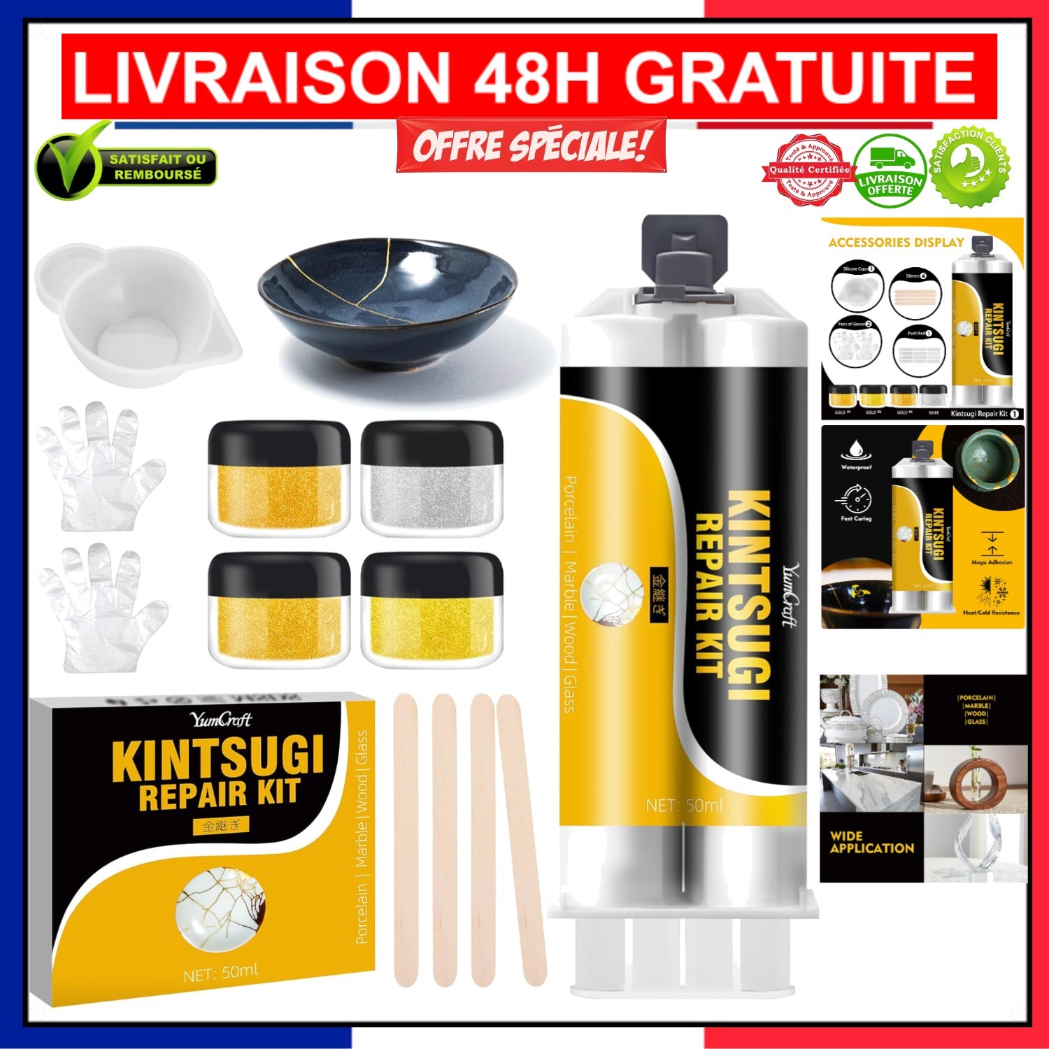 Colle céramique alimentaire Kintsugi 50ml pour vaisselle de table