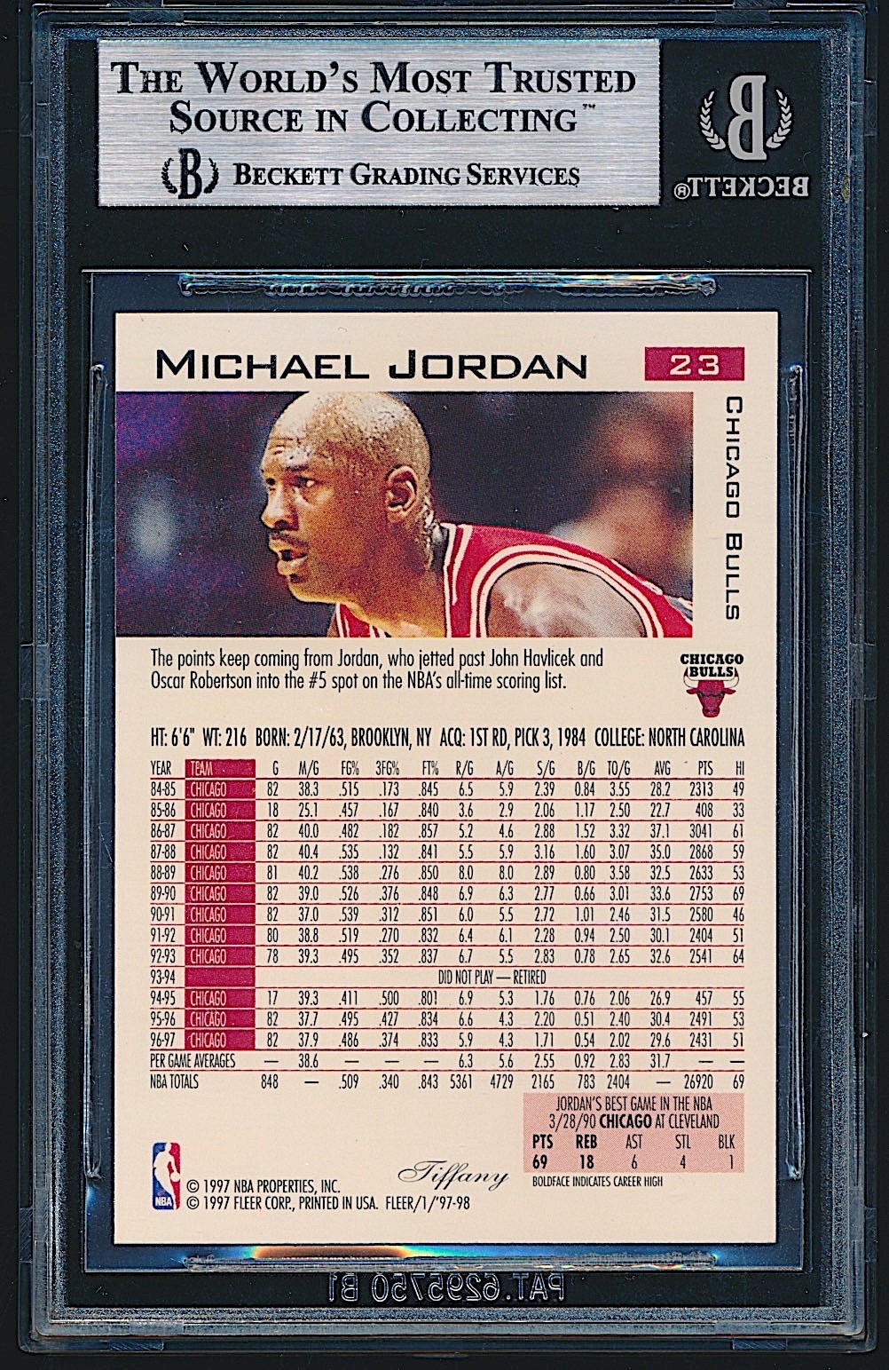 1997-98 Fleer Tiffany Collection Michael Jordan SP #23 BGS 9 MINT view 2