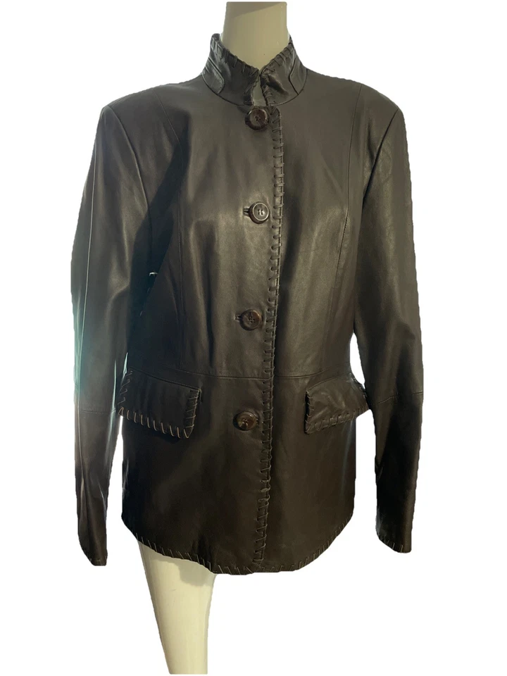 Abrigo Terry Lewis Classic Luxuries para mujer marrón suave 100 % cuero talla mediana Foto 2 de 4