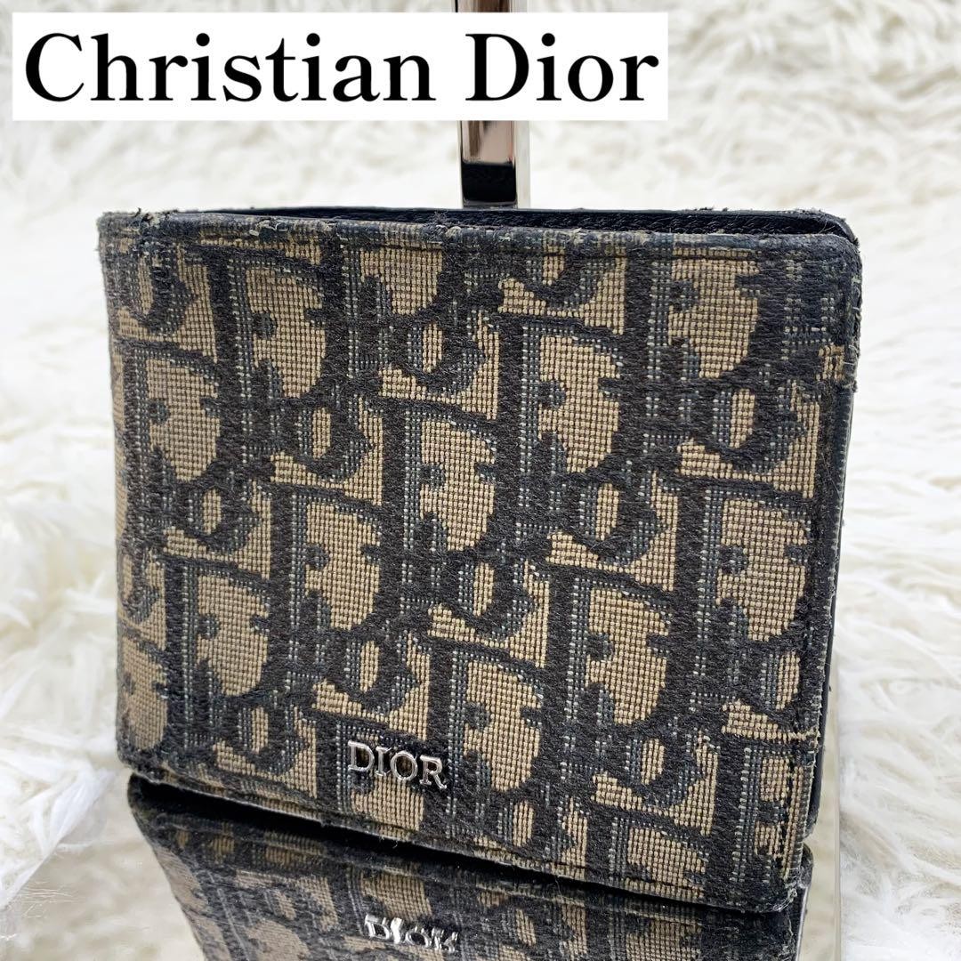 Christian Dior 財布 Dior Oblique Jacquard Bi-fold Wallet Navy Authentic Used