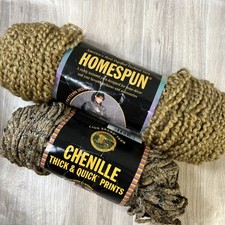 Mixed Lot Of 2 Lion Brand Yarn HOMESPUN 790 Fawn  CHENILLE 227 Desert Print