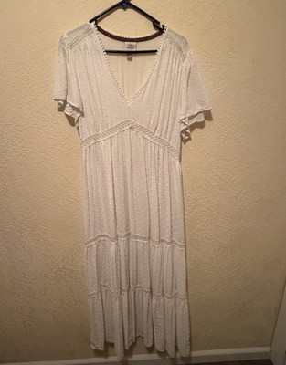 Knox Rose Woman White Swiss Dot Summer Long Dress XL
