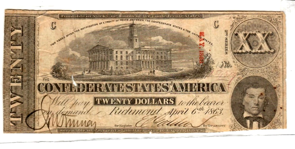 $20 "XX"CONFEDERATE" (BLUEBACK) "1800'S" $20 (XX) "BLUEBACK" "CONFEDERATE" RARE - Image 3 of 3