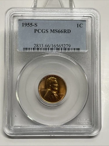 1955 S Lincoln Wheat Cent / Penny 1c PCGS MS66 RD Mint State Red Uncirculated