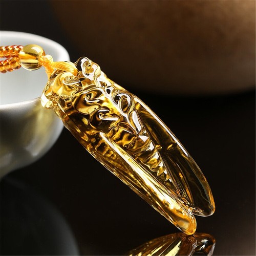 1PC Natural Fashion Crystal Cicada Amulet Pendant Lucky Necklace With Bead Chain - Picture 5 of 13