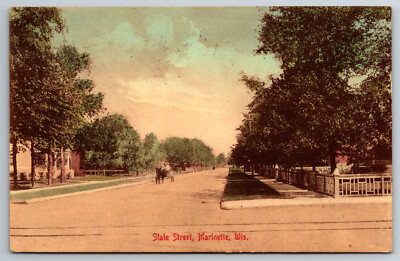 Vintage Postcard WI Marinette State Street Dirt Road Horse Carriage c1910 -*4175