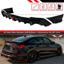 FOR 22-25 HONDA CIVIC SEDAN YOFER V2 GLOSS BLACK LED REAR DIFFUSER+ CORNER SPATS