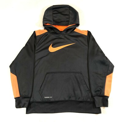 Nike Therma Fit Hoodie Active Pullover Youth Size L Charcoal Gray Neon  Orange