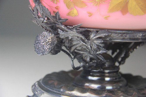 Antique Victorian Pink & White Cased Glass w/ Gilt Floral Brides Basket - Read! - Picture 8 of 24