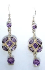 Rose Amethyst Gemstone Earwire Dangle Sterling Silver Earrings PSE117/11724