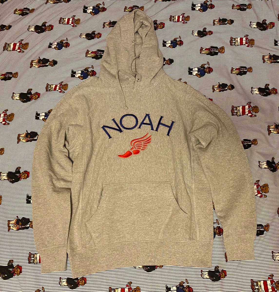 New Noah Winged Foot core logo Embroidered Hoodie grey M !! kith supreme box