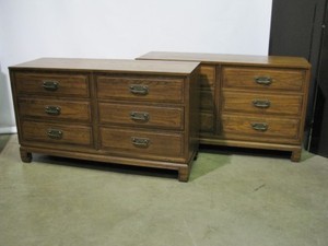 Pair Vintage Asian Style 6 Drawer Dressers By Davis Solid Ash