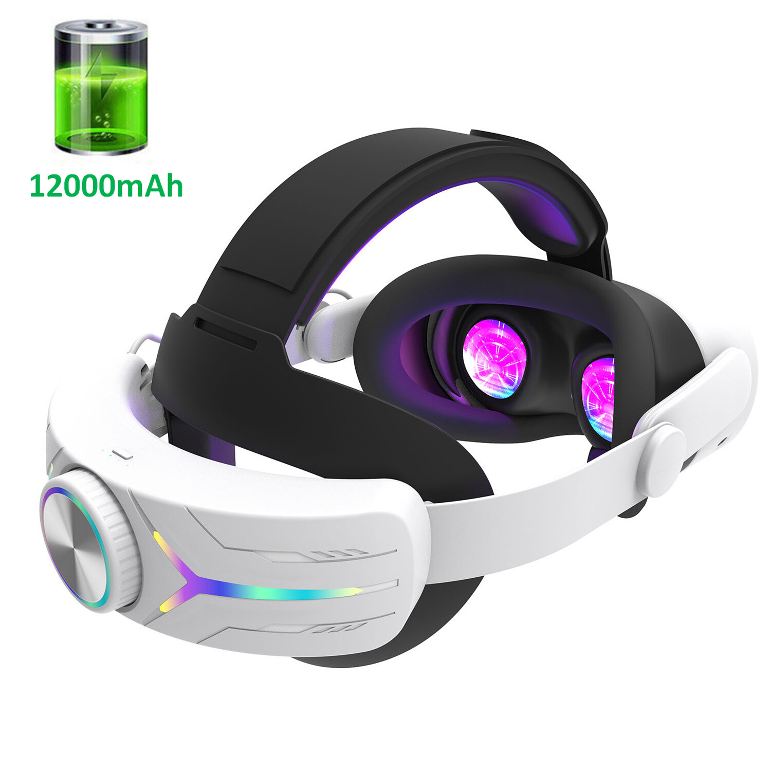 VR Headset For Meta Quest 3S Console Accessories 12000mAh Battery RGB Head Strap-image